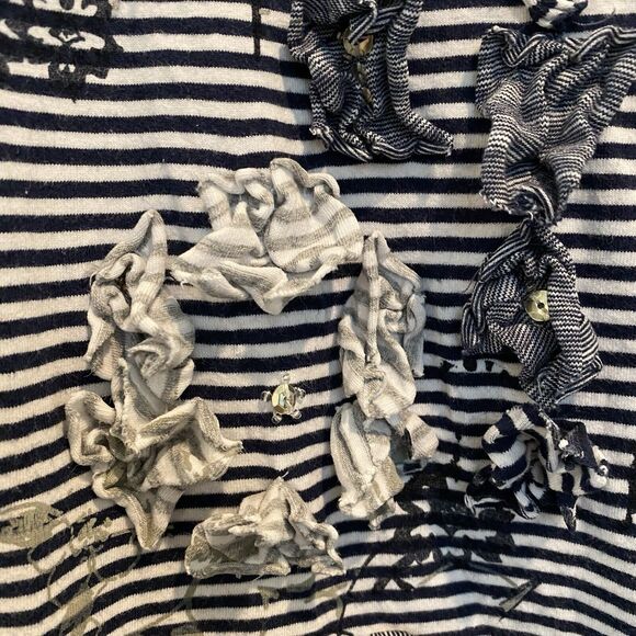 Coldwater Creek Top M Navy White Striped Mixed Media‎ Sequin 3D - Picture 5 of 11